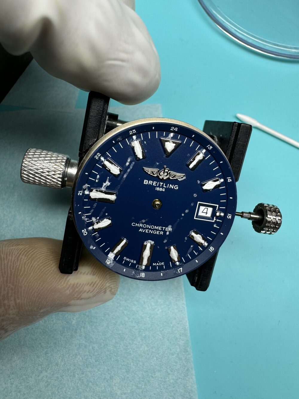 Breitling Avenger dial during repair