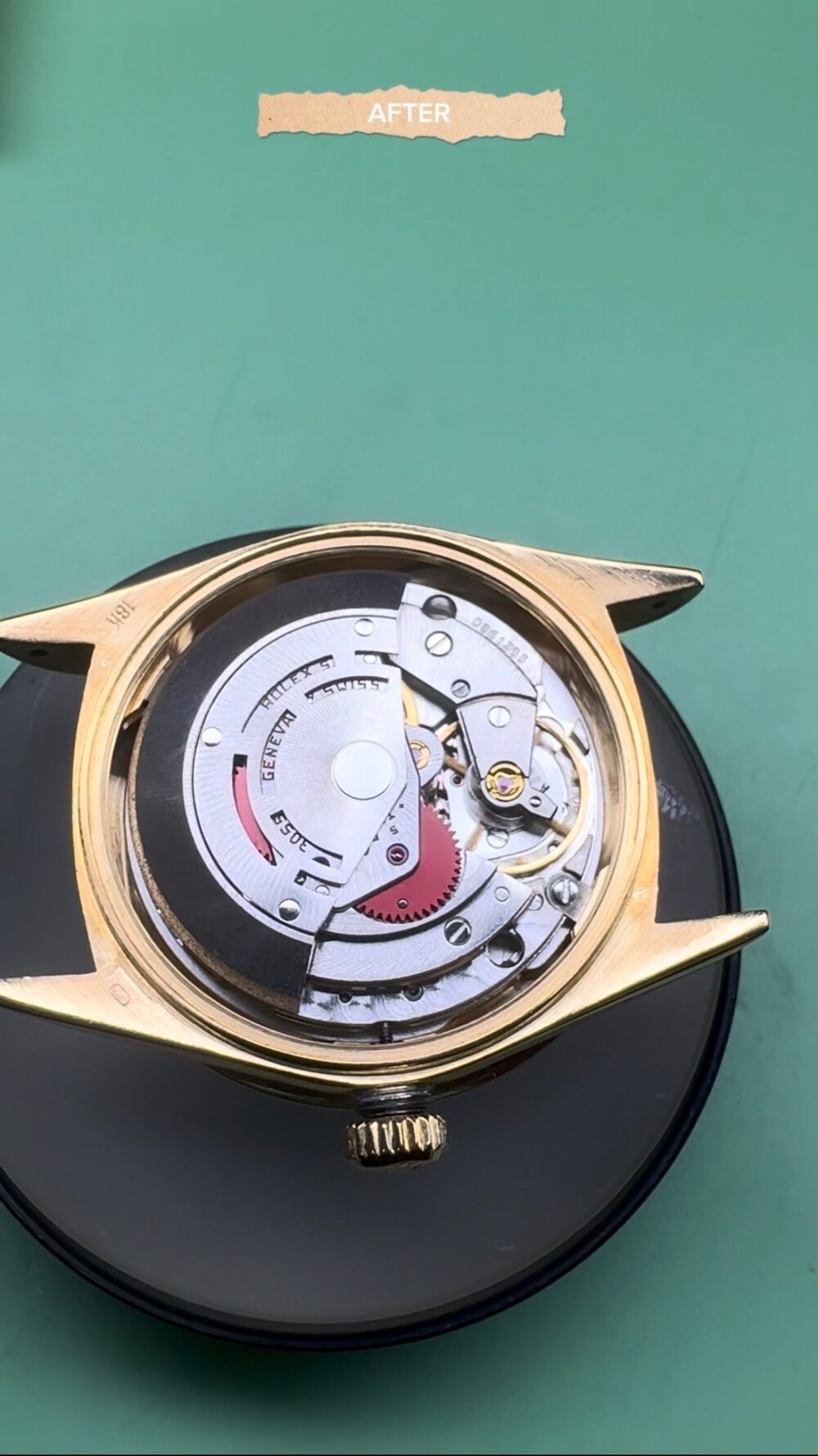 Restored gold Rolex movement after service
